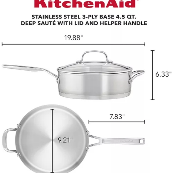 KitchenAid stainless steel 4.5 QT. Covered Saute 3 ply Base - Picture 2 of 4